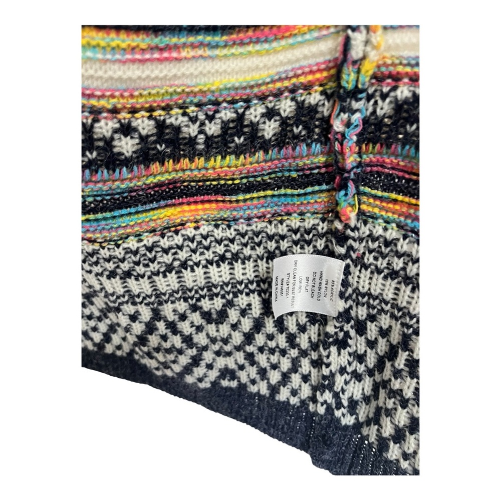 Monteau Women’s Fair Isle Cardigan Open Front Hooded Rainbow Large - Picture 6 of 12